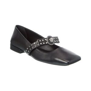 Versace Leather Ballerina Flat, Black